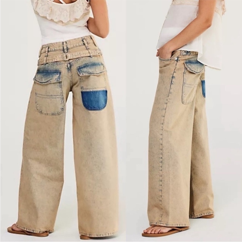 Free People WE THE FREE Waterfalls Baggy Wide Leg Jeans NEW - Picture 4 of 17